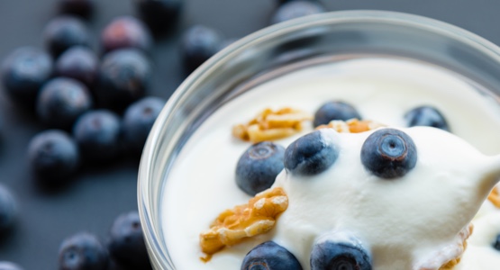 Blue berries in yogurt