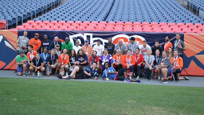 DPS Flag Football training at Mile High Stadium