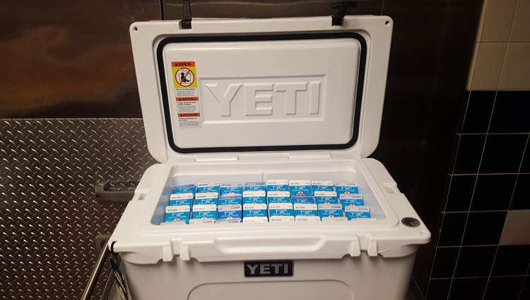 YETI cooler filled with school milk pints