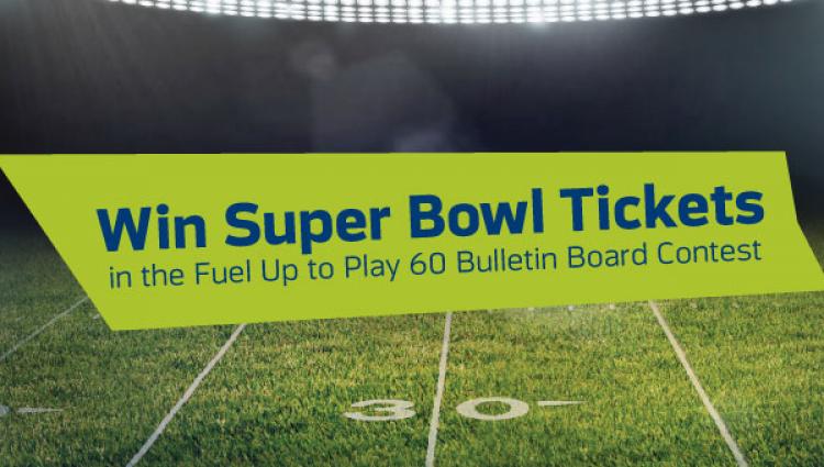 sign that says "Win Super Bowl tickets"