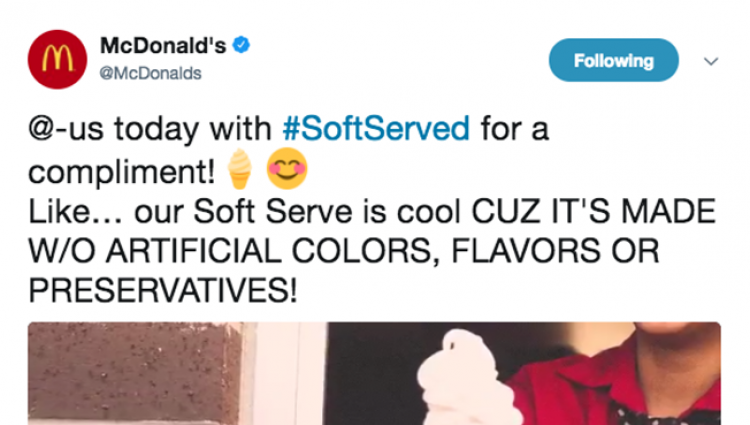 copy of a mcdonalds tweet about soft serve ice cream