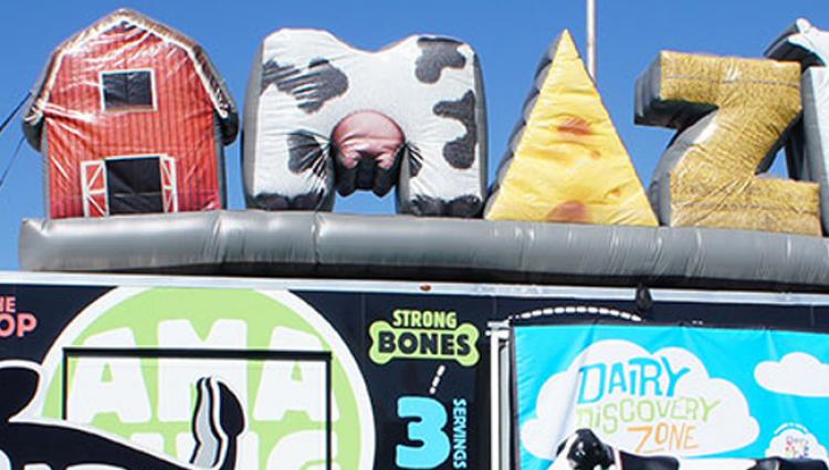 part of the sign that says "amazing" at the dairy discovery zone