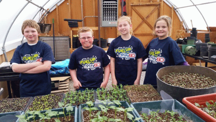 Hobson School Fuel Up to Play 60 students in garden